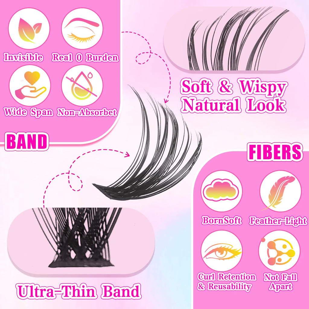 False Eyelashes Natural Wispy Individual Cluster Lashes Easy to Apply Soft & Lightweight Reusable for Daily Makeup