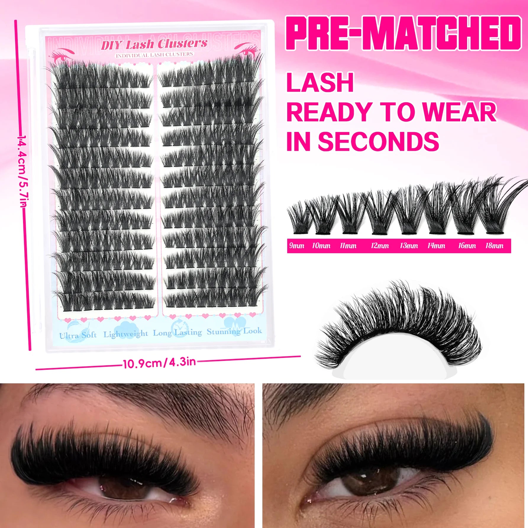 False Eyelashes Natural Wispy Individual Cluster Lashes Easy to Apply Soft & Lightweight Reusable for Daily Makeup